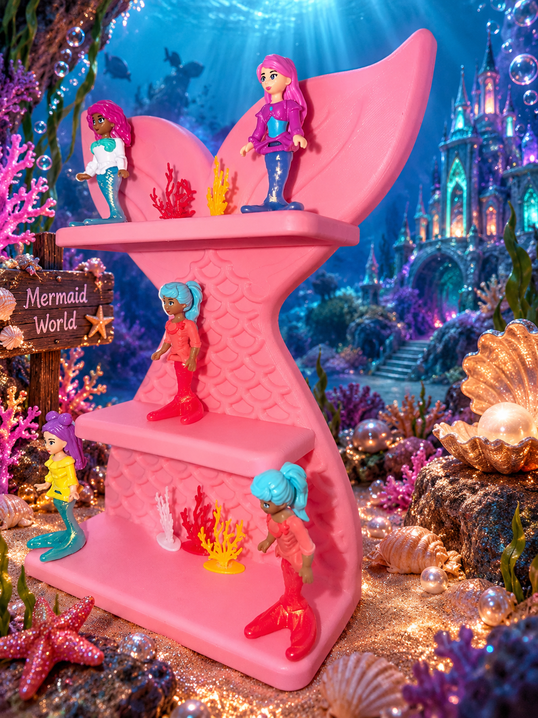 🧜‍♀️ Espositore da Collezione "Mermaid World" – A Tema Sirena (Da Tavolo e da Muro)